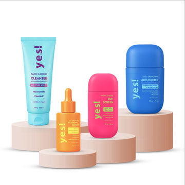 Yes! Complete Glass Skincare Routine Kit | Cleanser + Vitamin C Serum + Moisturizer + Sunscreen